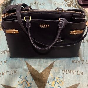 Guess Black Satchel with Gold Accents